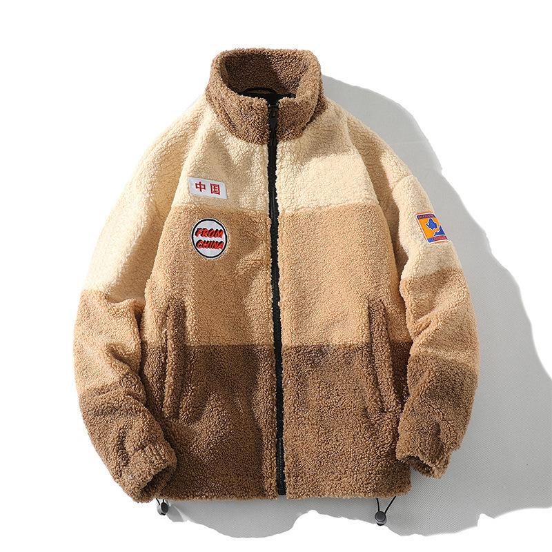 Abrigo de Moda de Lana de Cordero de Otoño e Invierno para Hombre, Tendencia Urbana, Cálido, Casual, Color Mezclado