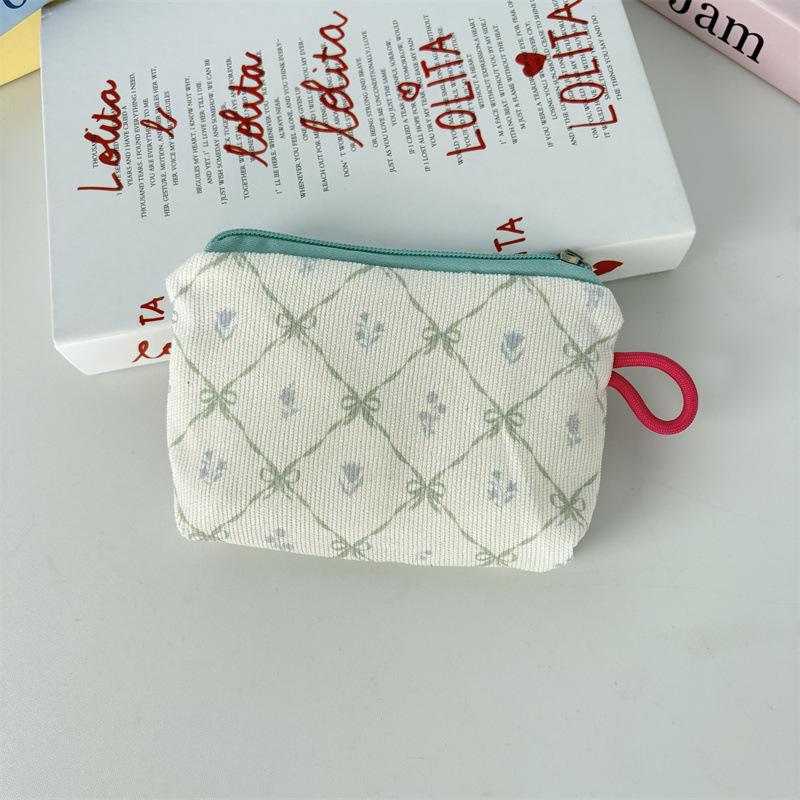 New Corduroy Floral Coin Wallet Women Portable Lipstick Makeup Bag Children's Cute Coin Purse Small Wallet Large Capacity ID Bag