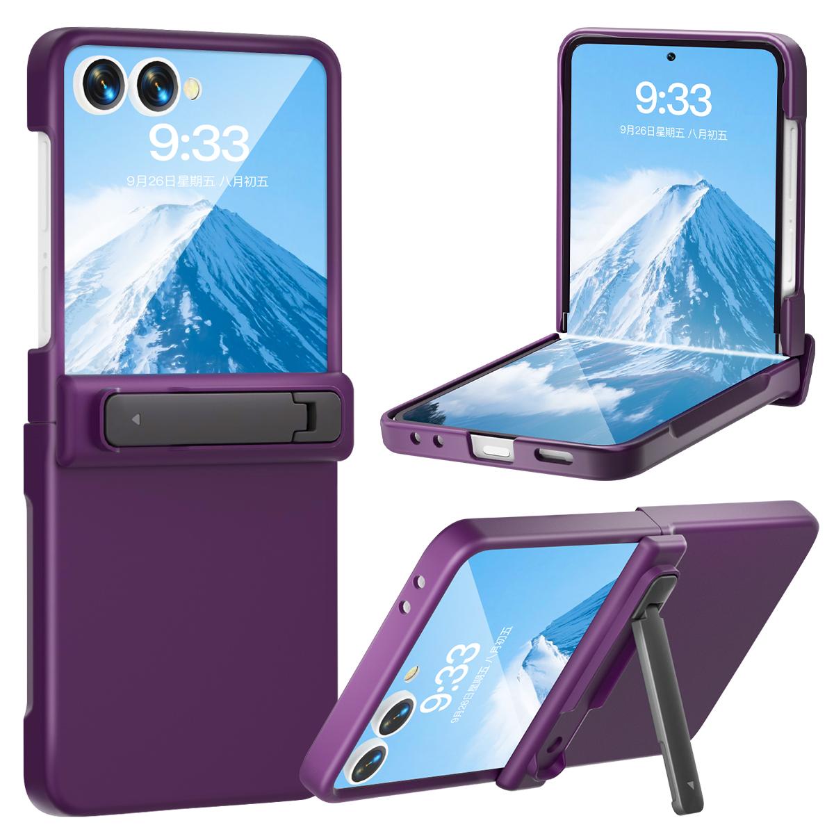 

For Samsung Galaxy Z Flip7 5G Kickstand Case Hinge Protection Hard PC Phone Cover Built-In Screen Film Dark Purple