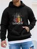 London Big Ben Building Silhouette European Retro Urban Humanistic Trendy Brand Print Casual Sports Outdoor Unisex Hoodie Long Sleeve Sweatshirt Unise