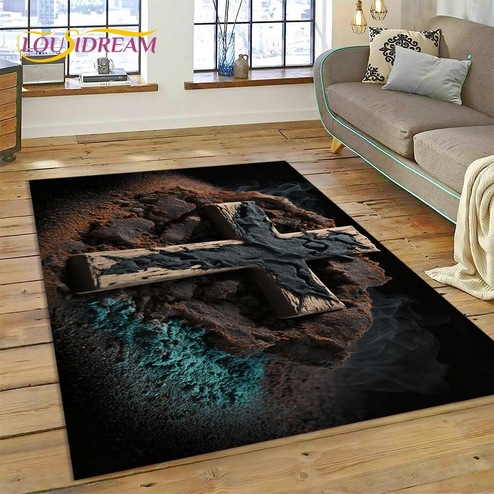 New 3D Pray Holy Bible Cross Jesus Carpet for Living Room Bedroom Home Decor,Floor Mat Non-slip Decoration for Sofa Doormat Gift