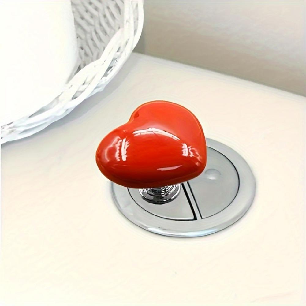 1pc Heart-Shaped Toilet Press Button, Creative Love Heart Design Push Switch for Bathing Room Tools