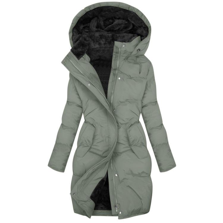Warm Womens Cotton Jacket Long Sleeve Hooded Zipper Coat Solid Color Fashion Down Jacket