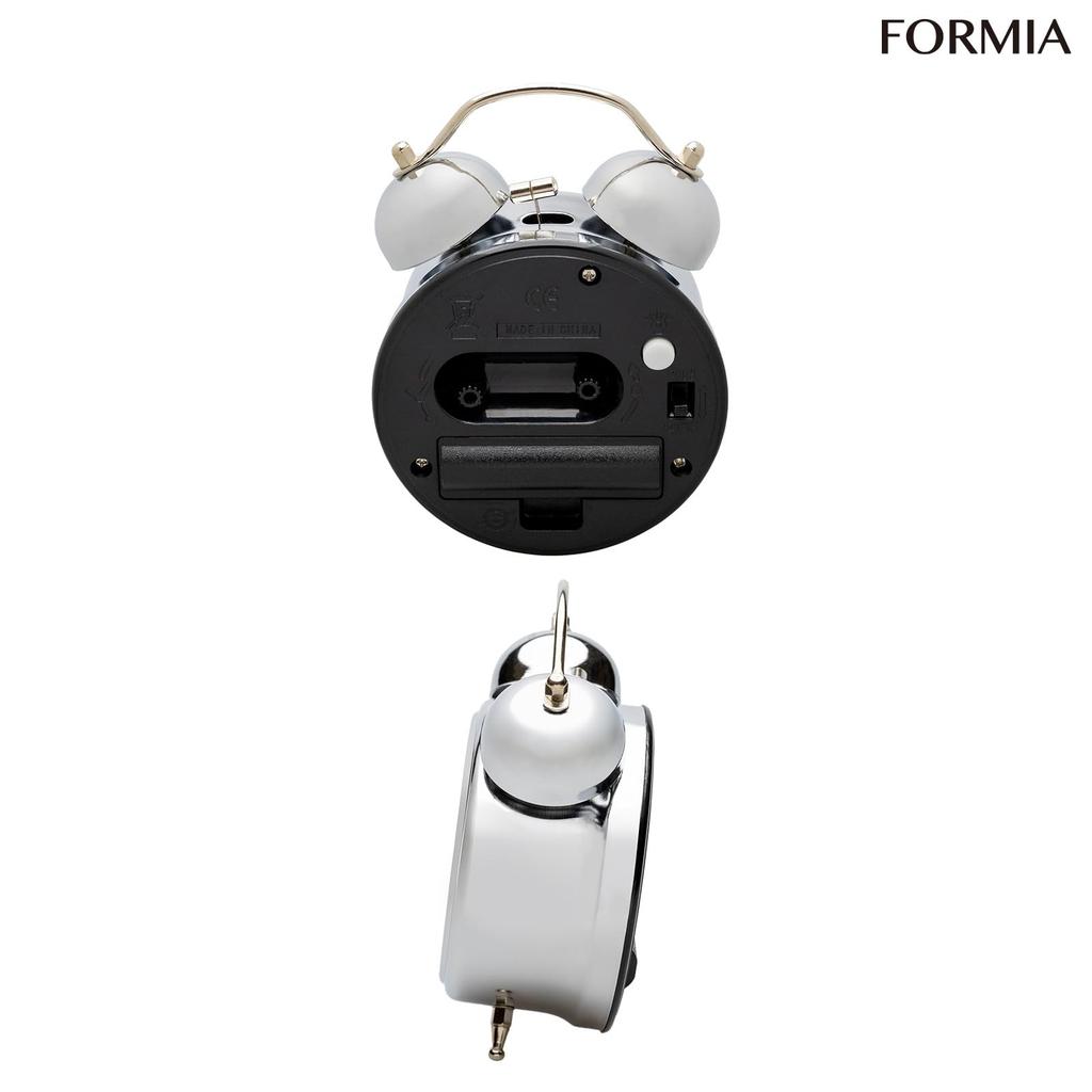 Formia Analog Alarm Clock, Loud Bell Sound, Compact, with Light, Step Second Hand, Simple and Stylish, Retro Silver, HT-A038S-SV