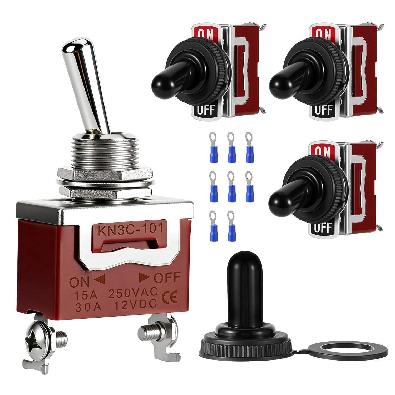 4-Pack Toggle Switches, SPST ON/Off 2-Pin, 12V DC 30A Heavy Duty Waterproof Toggle Switch with Boot Cap Cover for Automotive Marine Car Truck