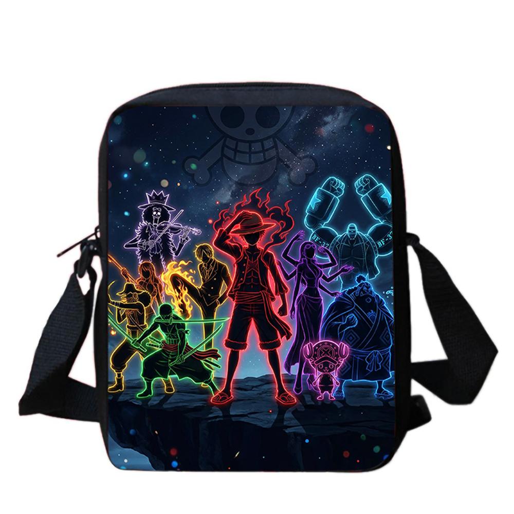 Cartoon One Piece School Crossbody Bag, Light Weight Unisex Sling Bag for Boys Girls Age 6-10 Daily Outdoor Travel Casual Pack