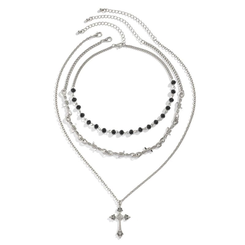 Fashion Cross Collar Necklace Hip Hop Cross Fringe Pendant Clavicle Chain Exquisite Statement Collar Chain Jewelry Women 1