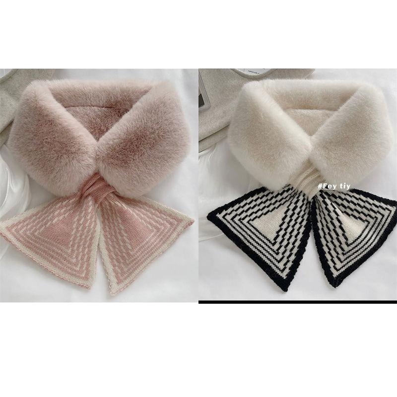 Winter Scarf Women's Knitted New Korean Version Student Thickened Warm Plush Scarf Woolen Cross Wool Collar