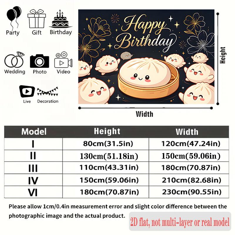 Baozi Steamed Bun Birthday Banner, Cute Dumpling Backdrop Wall Decor for Party