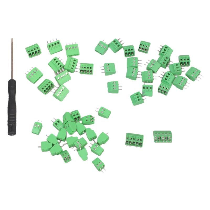 52Pcs PCB Wiring Terminals 2.54mm Pitches PCB Mount Screw Terminals Block Straight Pin 2/3/4/5Pin Circuit Board Connector