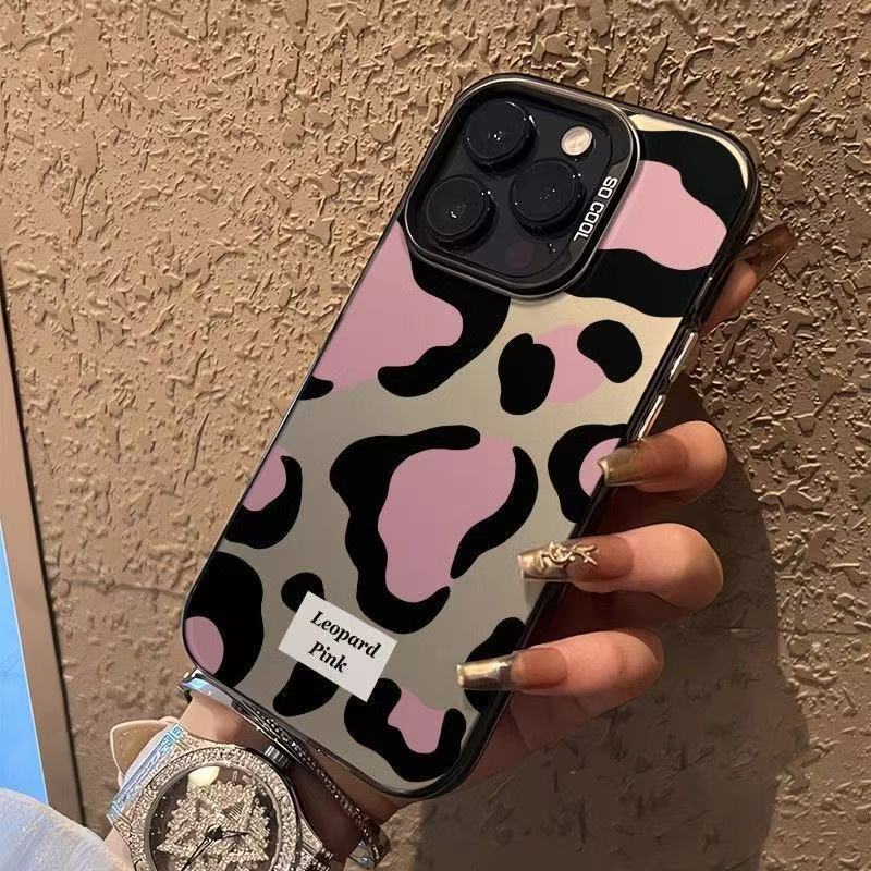 Leopard Pink Pattern Phone Case for iPhone 17 Air 16 15 14 11 Pro 13 12 Mini 8 7 Matte Laser Bumper Shockproof Hard Cover