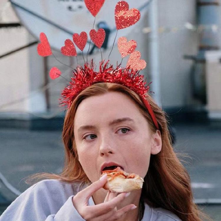 Carnivals Headband Party Hair Holder with Tinsel Heart Rose Red/ Red for Woman