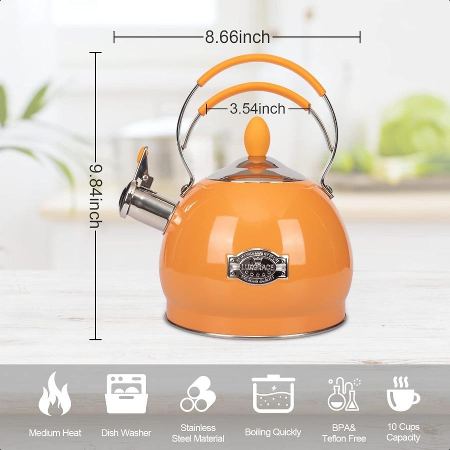 Whistling Tea Kettle Stainless Steel Teapot Teakettle for Stovetop Induction Stove Top Fast Boiling Heat Water Tea Pot 2.6 Quar