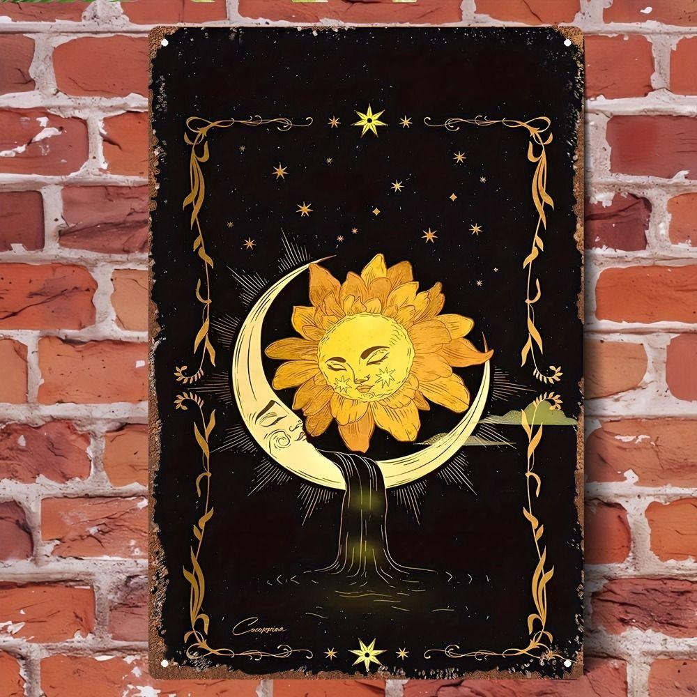 Vintage Sun Moon Boho Metal Wall Art 20x30cm Home Decor Tin Sign