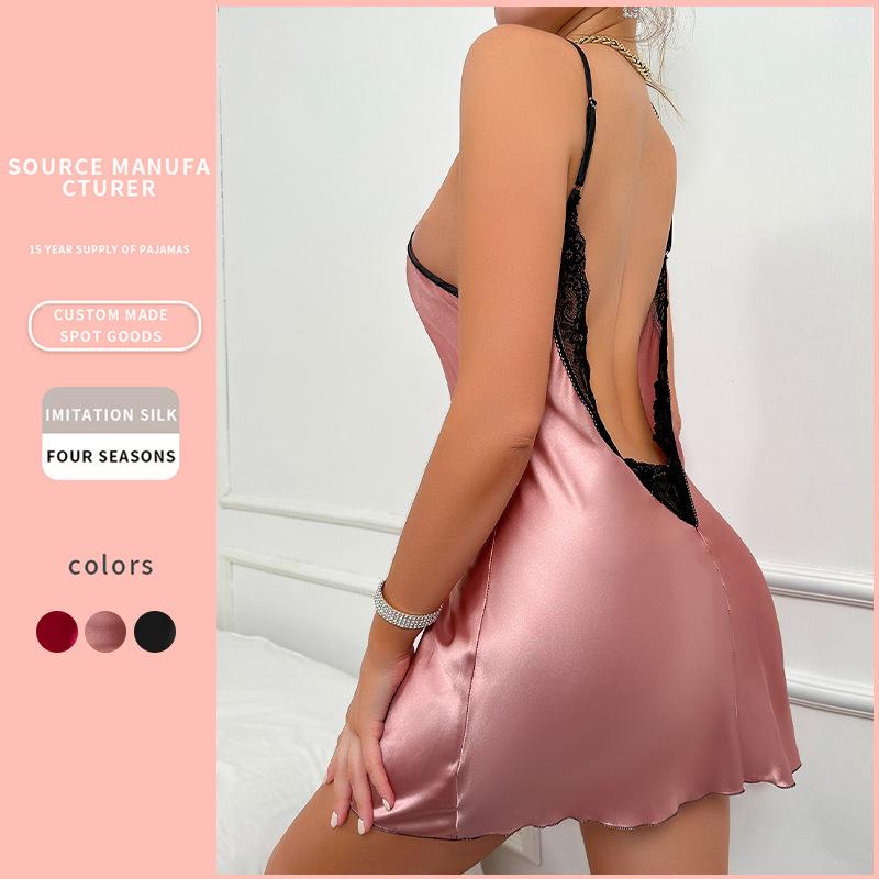 Abito estivo casual da donna europeo-americano con spalline sottili e schiena scoperta - Camicia da notte tinta unita