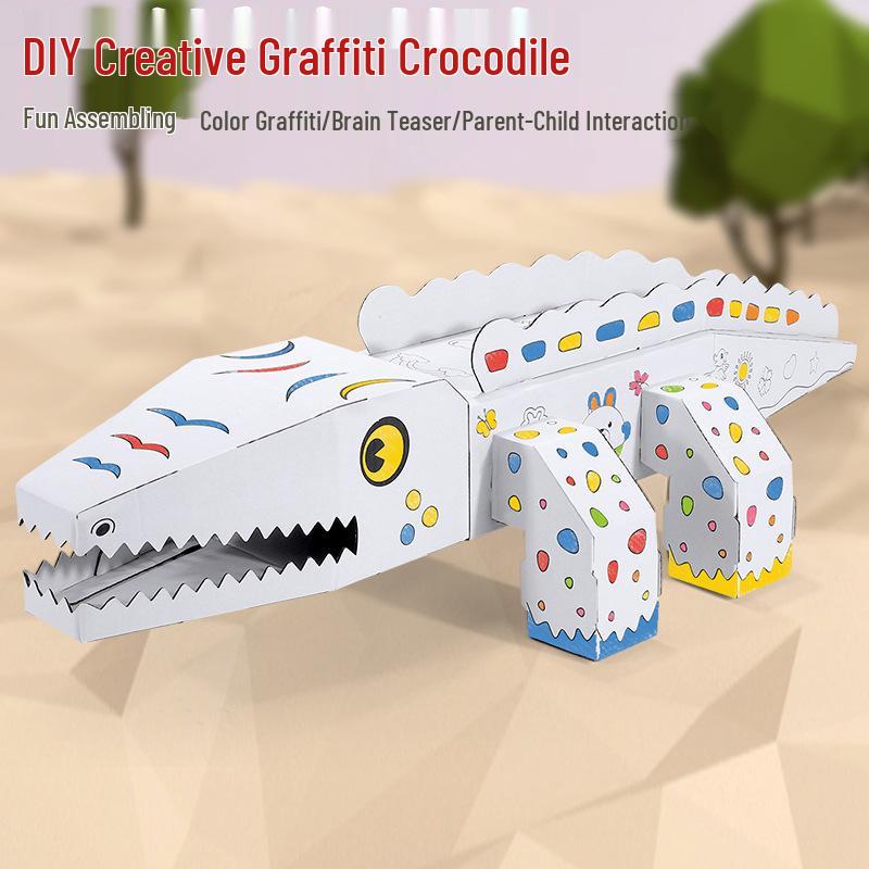 

3D DIY Картонная игрушка-конструктор «Крокодил-граффити» для детей - Развивающая головоломка для сборки