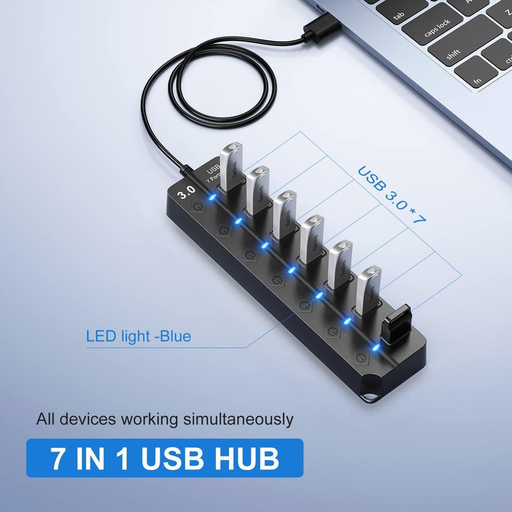 Driver-Free 7-Port USB 3.0 Hub with Individual Switches
