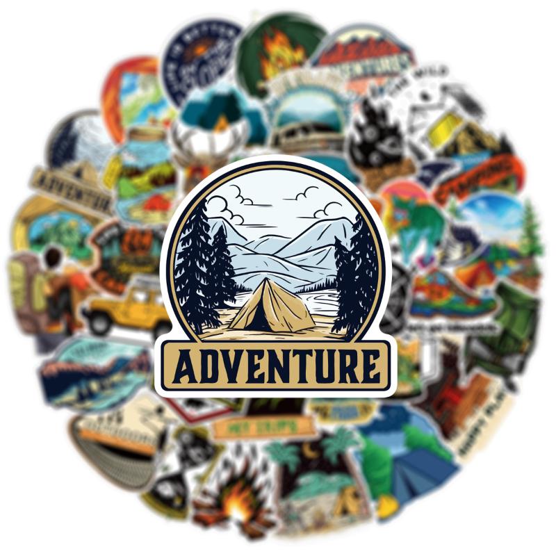 Forest Camping Stickers Cartoon Hiking Outdoor Scenery Decals for Laptop Luggage DIY Decoration 50pcs Set