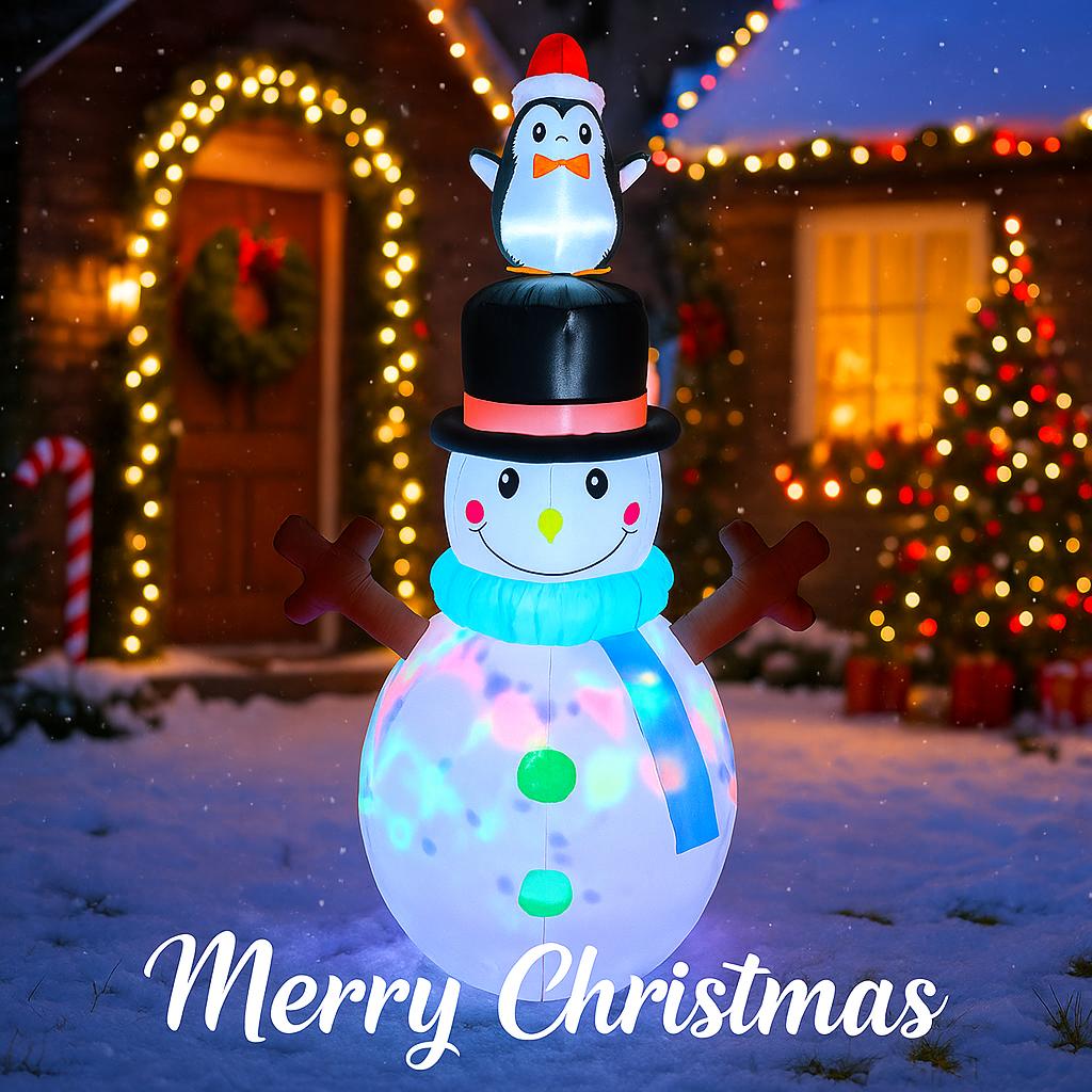 4.9FT Xmas Inflatable Yard Decor LED Snowman with Penguin Hat Christmas Home Decoration Ornament Festive Toy Gift Supplies Decor