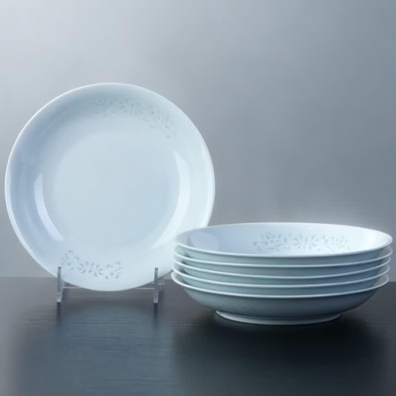 Haoya Jingdezhen Celadon Underglaze Ceramic Dinner Plates, 8-inch Set of 6