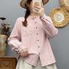 Women Striped Shirts Cotton Yarn Soft Blouses Long Sleeve Stand Collar Office Lady Tops Autumn Female Clothes