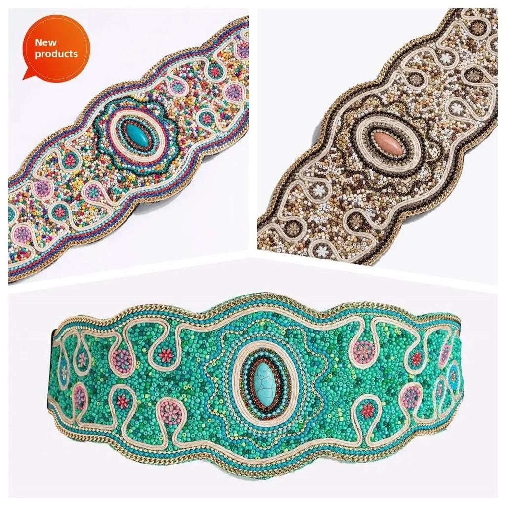 Bohemian Ethnic Beaded Waist Belt With Rhinestone Accents For Vintage Festival Look
