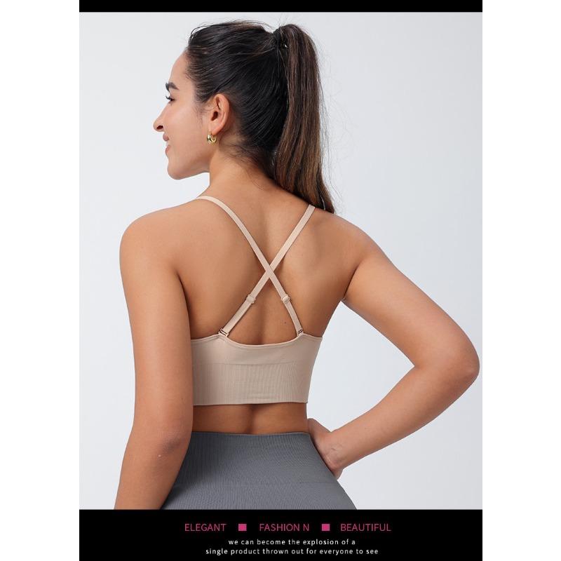 Women Cross Back Thin Strap Shockproof Sports Yoga Bra For Gym Fitness Training