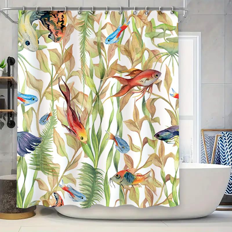 

Fish Pattern Shower Curtain Waterproof Bathroom Decor With Fresh Water Plants Home Textile Bath Mat Set For Children S Room Deco W60H190(CM)-1 Pcs