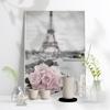 France Paris Pink Rose And Tower Landscape Art Poster, Paris City Art Print, Cityscape Wall Picture Retro Home Living Room Decor No Frame