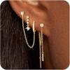 4Pcs/Set Chain Huggie Hoop Earrings Geometric Dangle Earring Set  Women Accessories