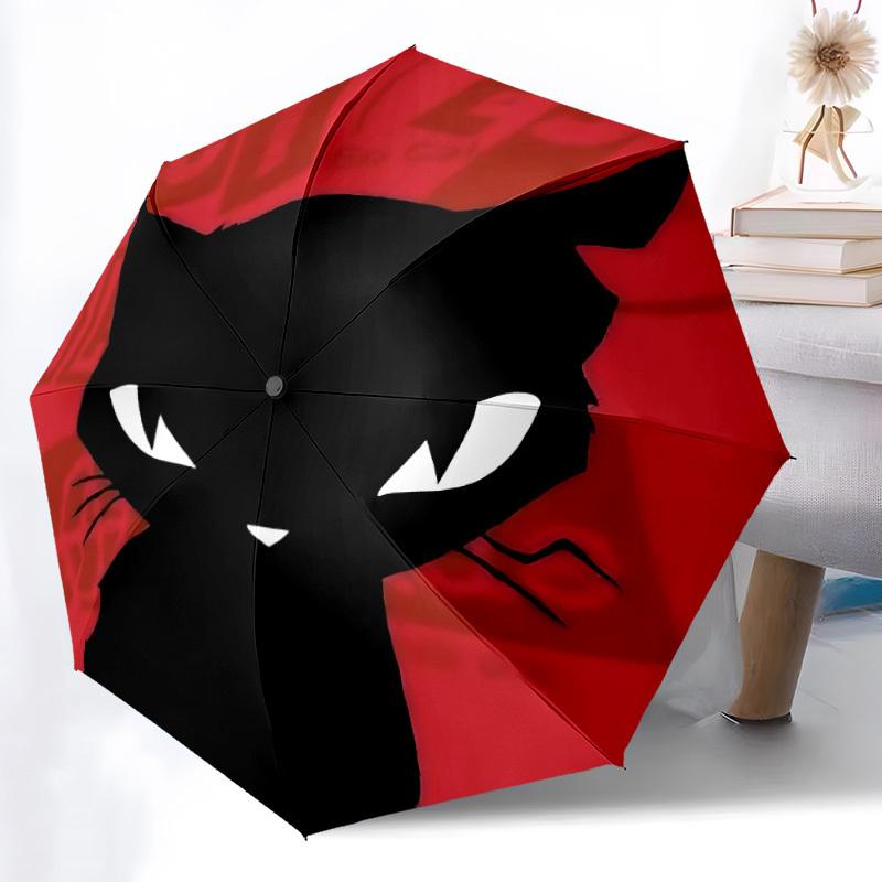 1 Stück Katze Rot Automatisches Öffnen/Schließen Regenschirm Kompakter Faltregenschirm, Ganzjahres-Tragbarer Regenschirm für Damen/Herren F1124261