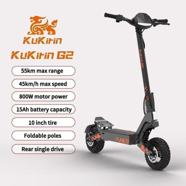 KuKirin Trottinette Électrique Tout-Terrain G2: Vitesse de pointe de 45 km/h, autonomie de 55 km, batterie 48 V 15 Ah, freins à double disque pliables(PAS D'ABE)