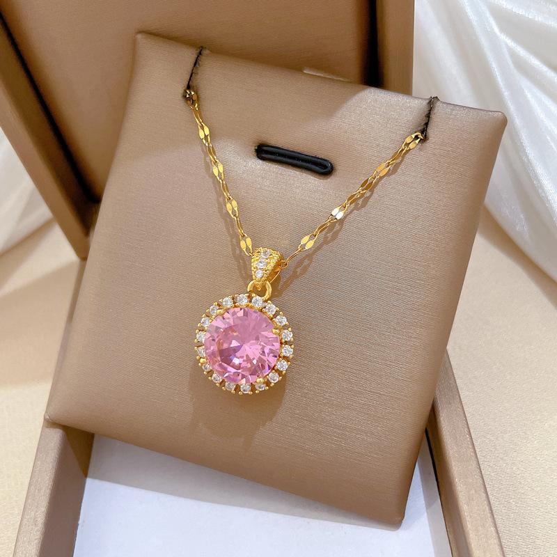Round shape zirconia Pendant Necklace for Women 2025 New Fashion Golden Stainless Steel Chain Necklace Wedding Jewelry Accessories