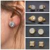Hiphop Rock Stud Earrings For Women Classic Gold Color Jewelry Crystal Iced Out CZ Piercing Cartilage Ear Accessories Wholesale