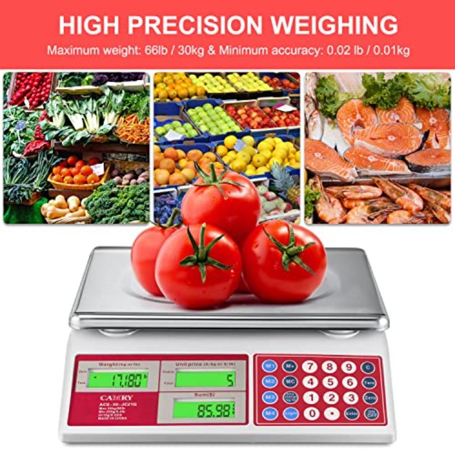 Digital Price Computing Scale 66lb/30kg Commercial Produce Scale with Stainless Steel Platform and Green Backlight LCD Display