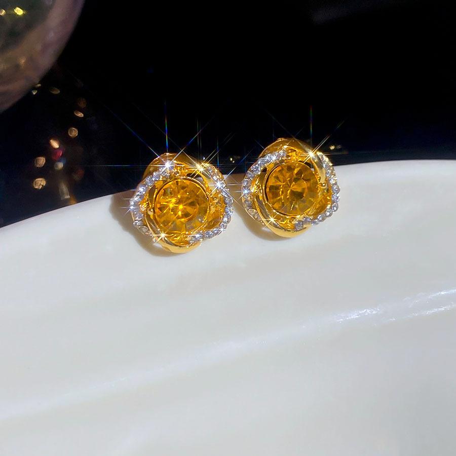 Серьги-пусеты «Серебряная игла» с супер-блестящими бриллиантами, дымчато-желтые, круглые, вихревые, серьги в стиле французского двора, изысканные серьги