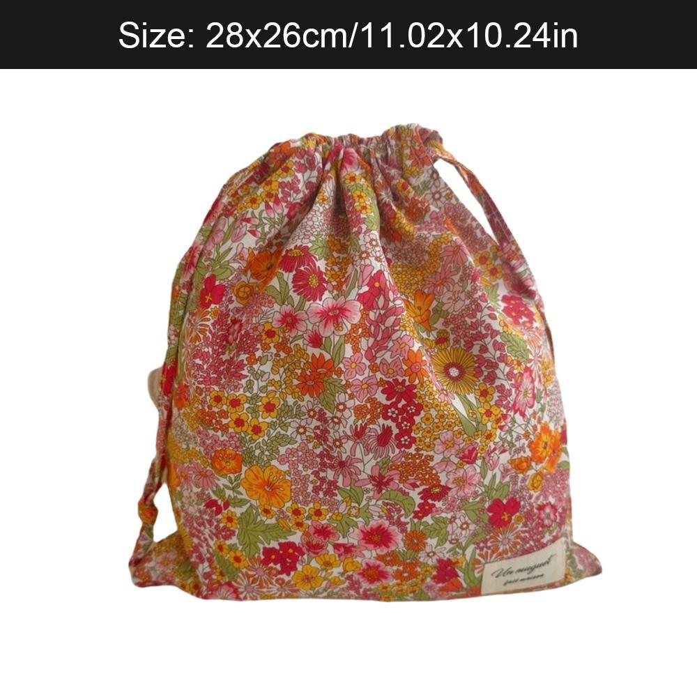 Multi-Purpose Cotton Drawstring Storage Bag Floral Print Dustproof Makeup Bag Portable Ins Style Cosmetic Bags Travel Use