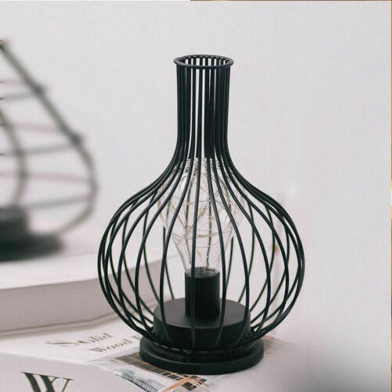 Retro Table Lamp Geometric Wire Industrial LED Light Bulb Bedside Desk Light