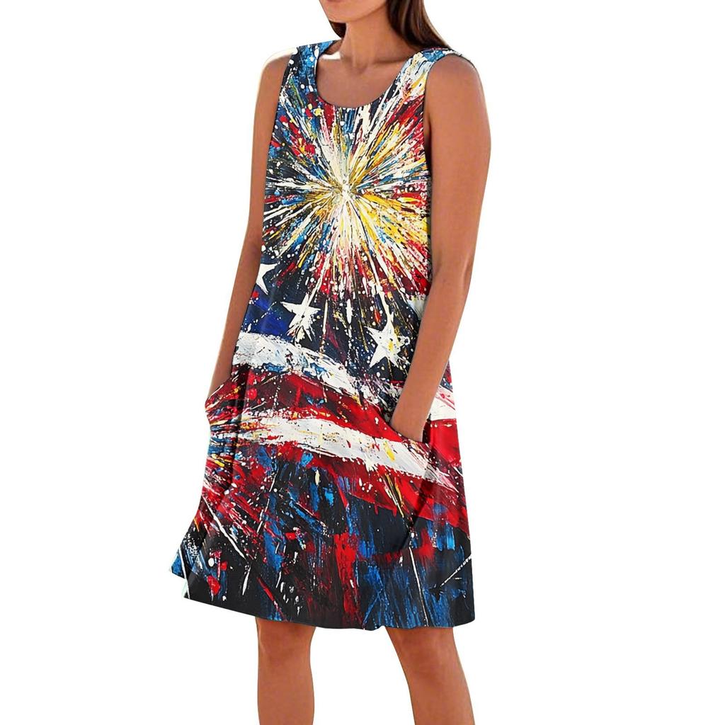 Summer Dresses For Women Loose Beach Vacation Casual Sleeveless Sundresses With Pockets Tank Dress