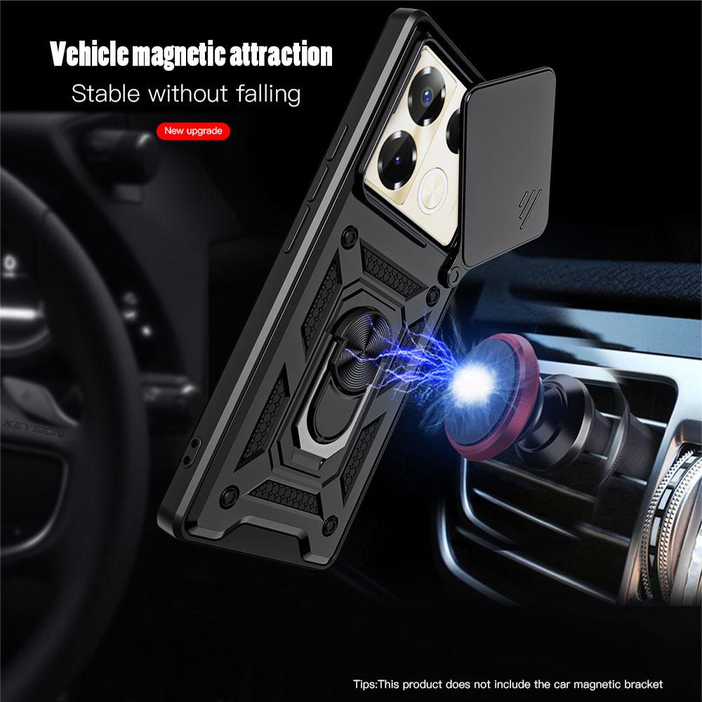 KEYSION Shockproof Case for Infinix Note 40 Pro+ 5G Slide Camera Protection Metal Ring Stand Phone Cover for Infinix Note 40 4G