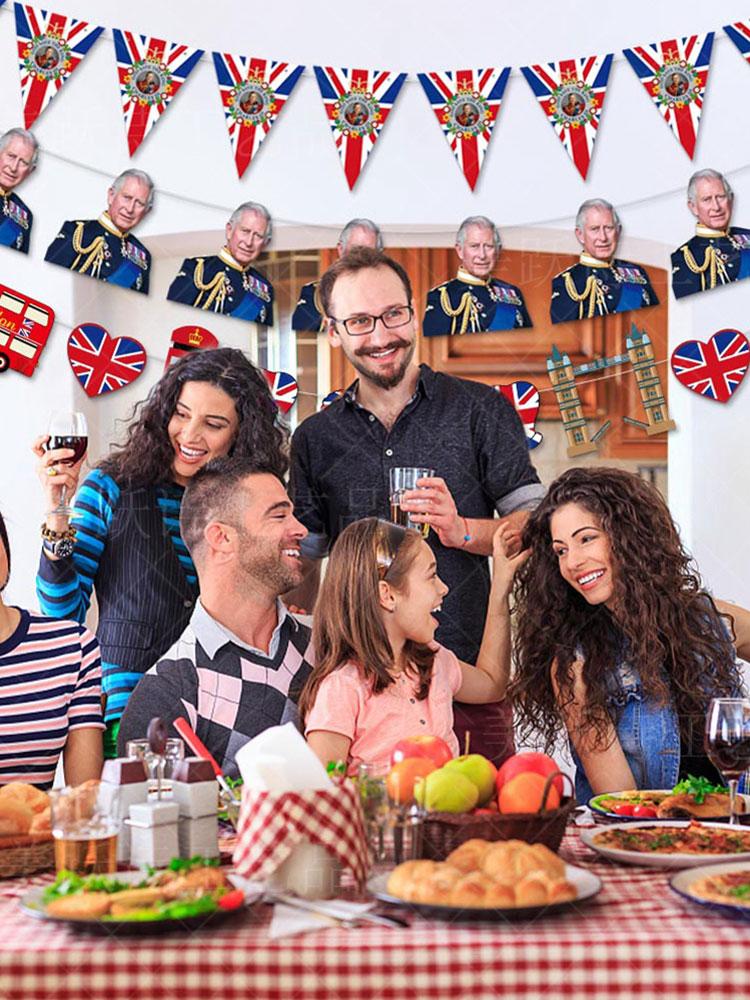 Small Mini Stick Cupcake Toppers Multi-shape King Charles Coronation Party Decorations 10ft Long for Party Hanging Decoration