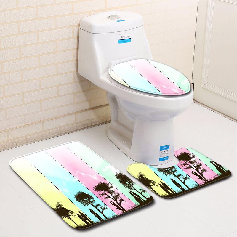 

3D Heart-Shaped Bathroom Toilet Three-Piece Floor Mat Doormat Bathroom Carpet Three-piece set 45 * 75cm