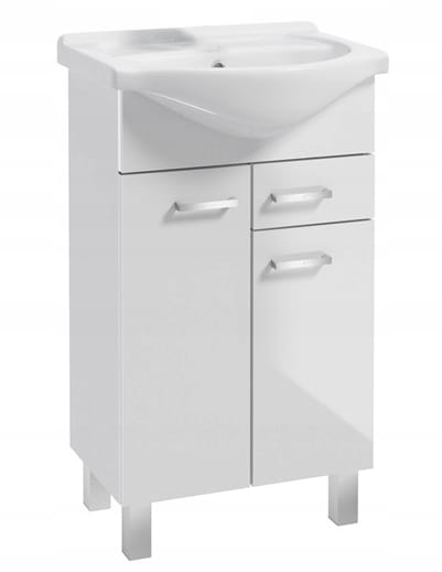 Meuble de lavabo sur pieds avec vasque en céramique, 55, Mea