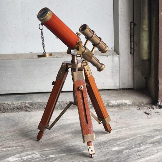 Brass Telescope with Wooden Tripod Maritime Desk Home Office Decor Showpiece Wedding Anniversary Christmas Gift 30.5 cm