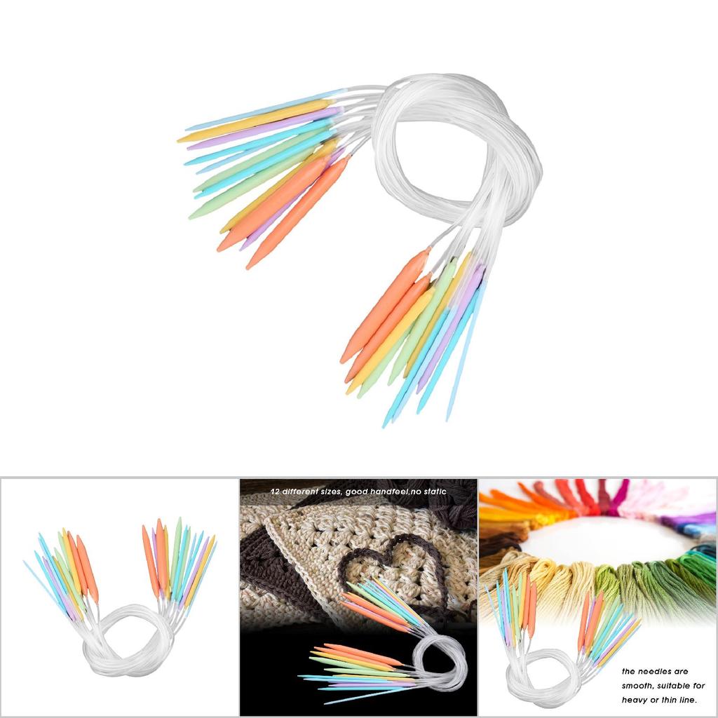 Kit de Agujas de Tejer Circulares de Plástico Multicolor Agujas para Suéter 12 Piezas (80cm)