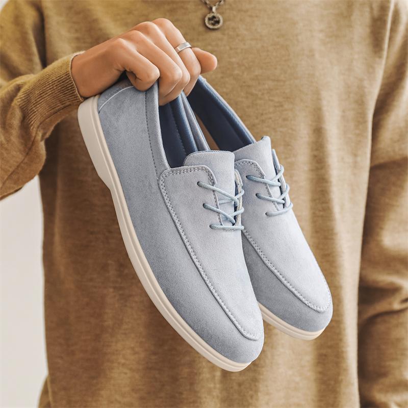 2025 Spring Summer Casual Shoes for Men Soft Lace-up Suede Loafers Men British Style Flats Driving Shoes Man mocasines de hombre