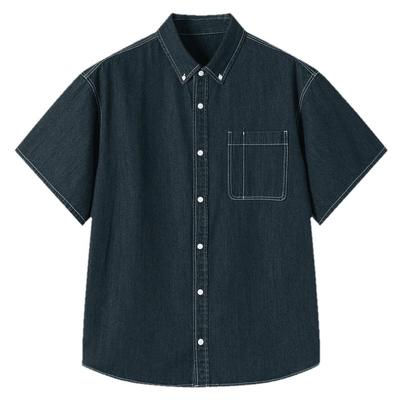TonLion Men's Denim Workwear Short-Sleeved Shirt