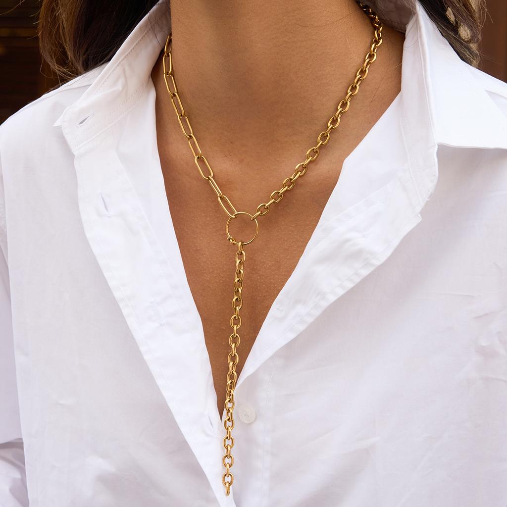 European and American 18K Gold Stainless Steel Necklace Accessories Y-chain Titanium Steel Explosion