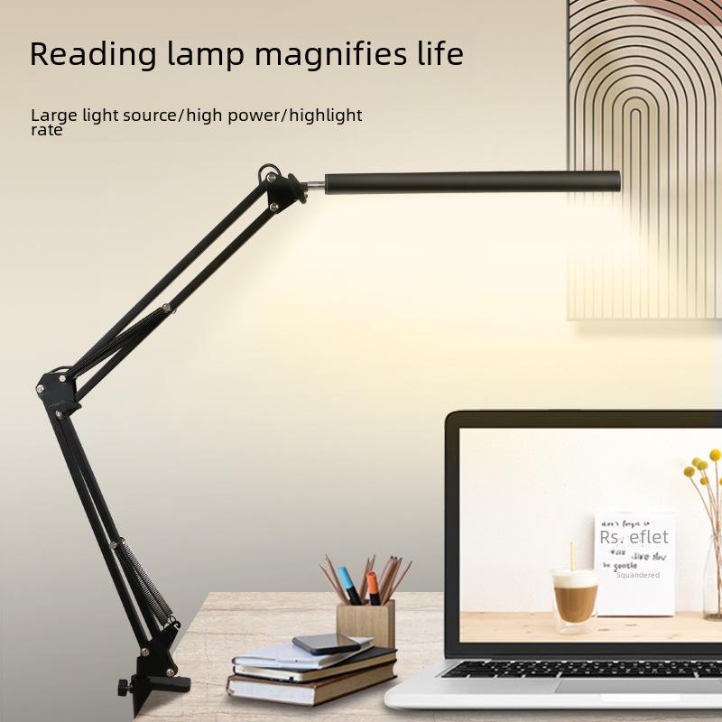 Lámpara de escritorio con protección ocular LED con USB para dormitorio, mesita de noche o lectura: diseño de clip plegable de brazo largo.