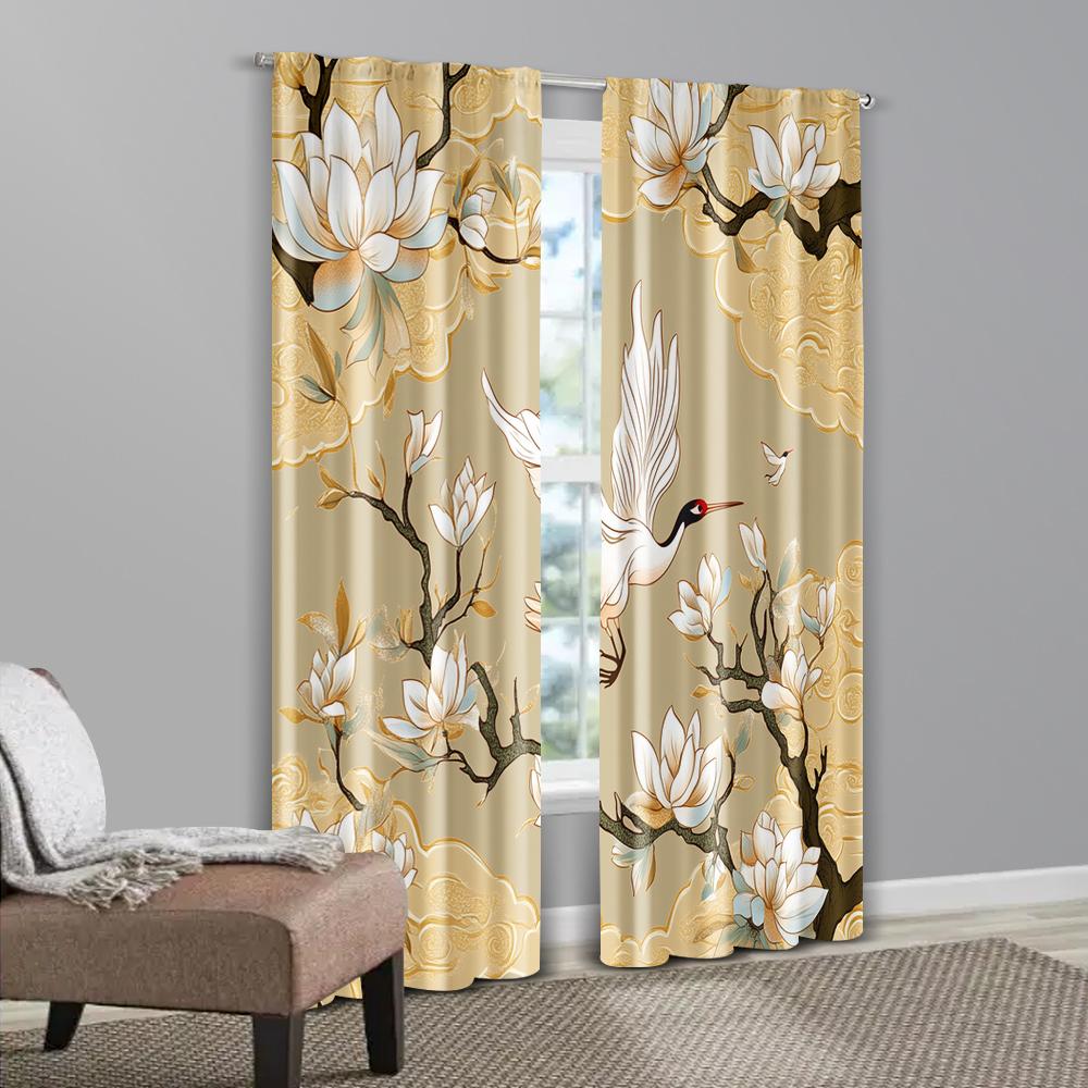 2pcs   Minimalist Curtains  print Roses and sparkling butterflies Versatile Polyester Fabric (without rod) Art Deco Festive